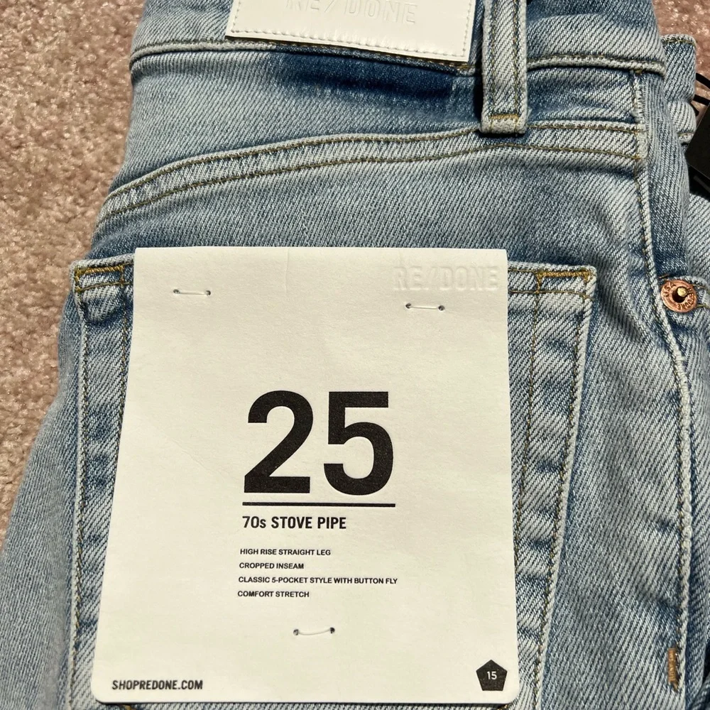 RE/DONE 70’s High Rise Stove Pipe Jeans Crops Raw Edge in Light 14 - Picture 8 of 11